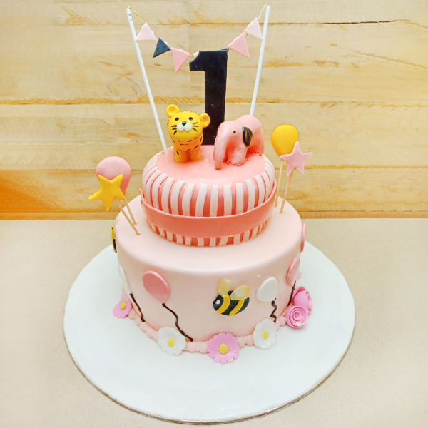 Cut Pink First  Birthday Cake 3 Kg.